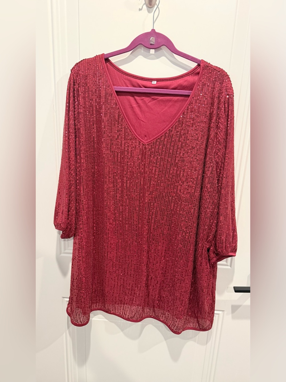 Women's V-Neck Sequin Tunic Top in red